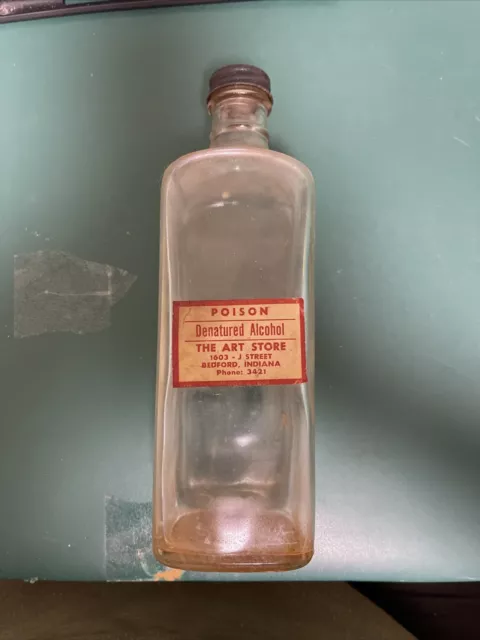 Antique Poison Bottle Denatured Alcohol The Art Store Bedford Indiana