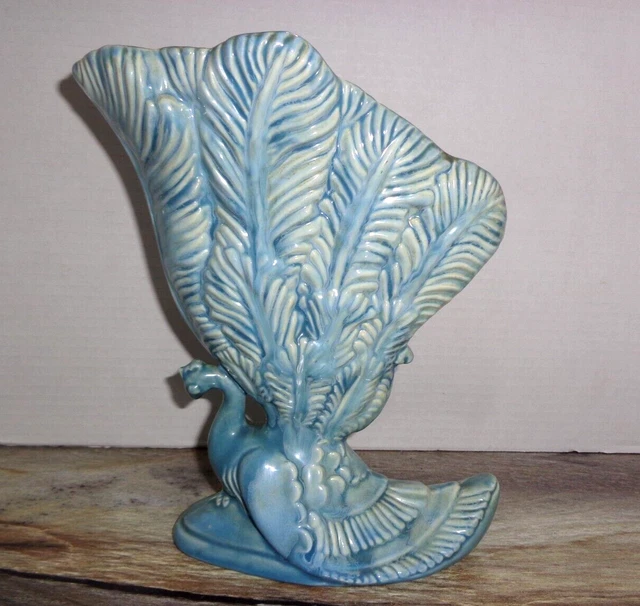 Vintage 20th Century Royal Haeger R712 Blue Peacock Bird Figurine Vase  9.5" MCM