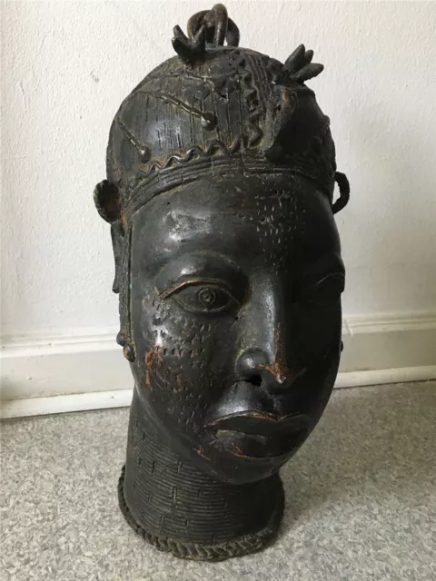Grande testa regina africana bronzo testa antica testa bronzo 1900