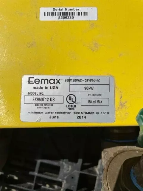 96KW tankless water heater/boiler EMAX EX960T12 DS  3 phase 208  very clean