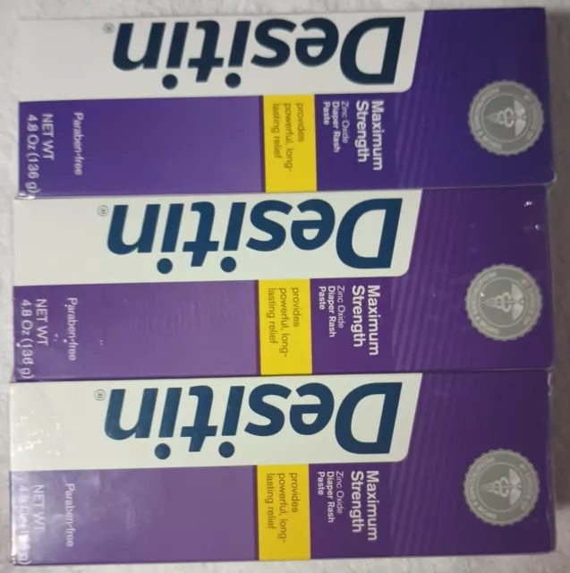 Desitin Maximum Strength Zinc Oxide Diaper Rash Paste 3 PACK 4.8 oz EA Exp:05/25 2