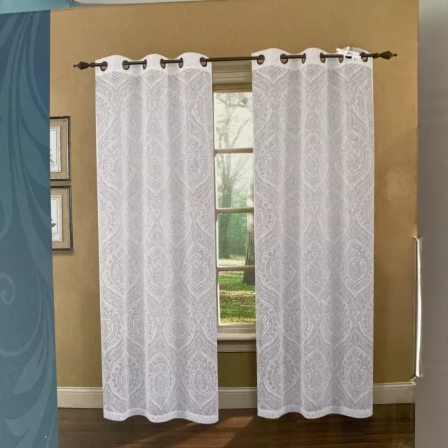 Window Panels Curtain 50x96 Set of 2 Cotton Curtains White w Grommets Burnout