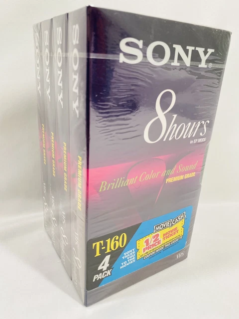 Sony 4-Pack 8 Hour (EP) Premium Grade VHS Blank Tapes T-160 NEW SEALED 327m