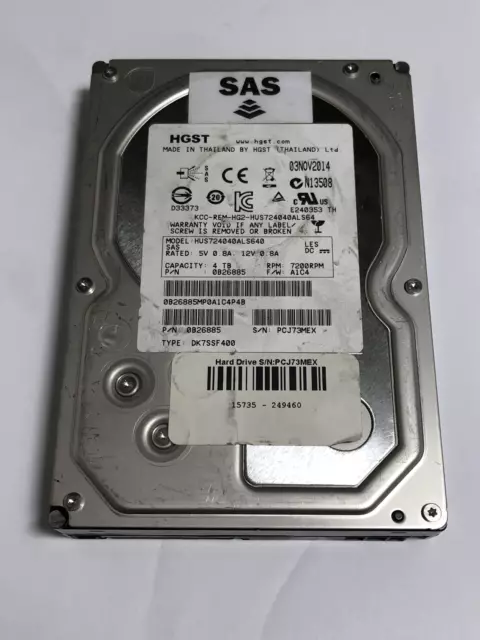 Hgst Hus724040Als640 Hard Drive 3.5" Sas 4Tb Hdd