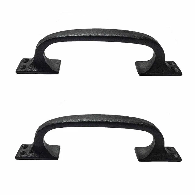 Black Wrought Iron Cabinet Handle 6" L Rust Resistant with Hardware Pack of 2