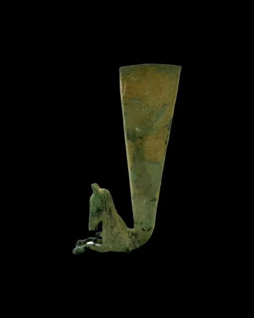 Rare Antique Animal Horse Rhyton Bronze Vessel Engraved Near Eastern Historical