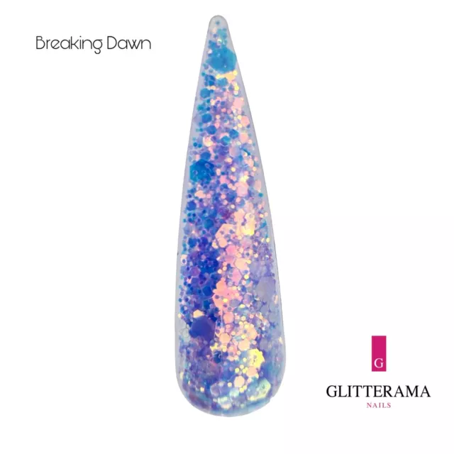 BREAKING DAWN Glitter coloured acrylic powder Glitterama Nails blue purple shiny