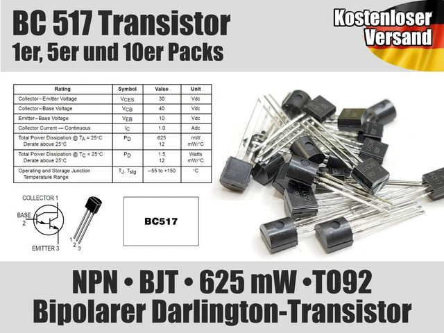 BC 517 DARLINGTON Transistor NPN TO-92 BJT BC517 Verstärken Schalten ...