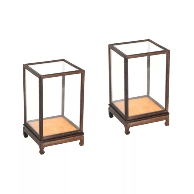 2 PCS Glass Cover Display Cabinet Wooden Acrylic Case Toy Chinese Furniture