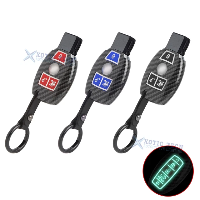 Carbon Fiber Pattern w/Silicone Button Cover Key Fob Case Skin For Mercedes-Benz