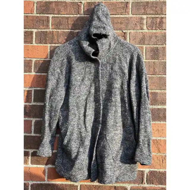 Pure Jjill hoodie sweater womens medium gray long sleeve wool blend snap button