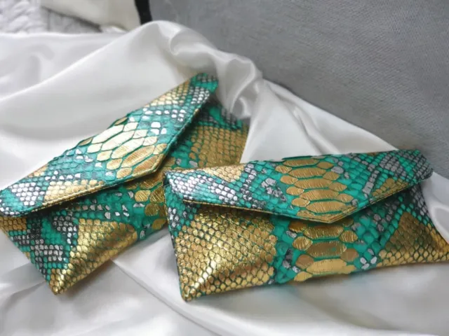 iKlim Handmade Real Python Snakeskin Leather Envelope Wallet Gold Made To Order