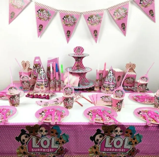 LOLs bambole a sorpresa festa di compleanno ragazze stoviglie decorazioni forniture 136 pz