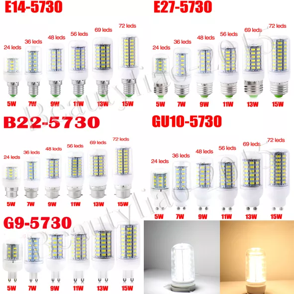 E14 E27 B22 Screw Bayonet Cap 5-20W LED Corn Bulb 5730 SMD Light Spotlight Lamp