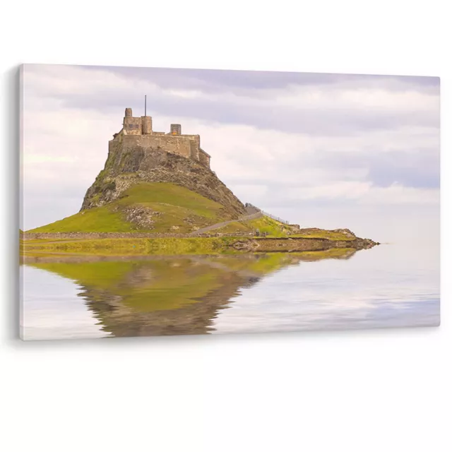 Lindisfarne Castle Holy Island Mirror Sea Large Canvas Wall Art Picture Print