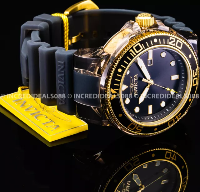 INVICTA MEN S GRAND Pro Diver Grey Dial Red Accent Black Strap SS Watch 21520 129.99 PicClick