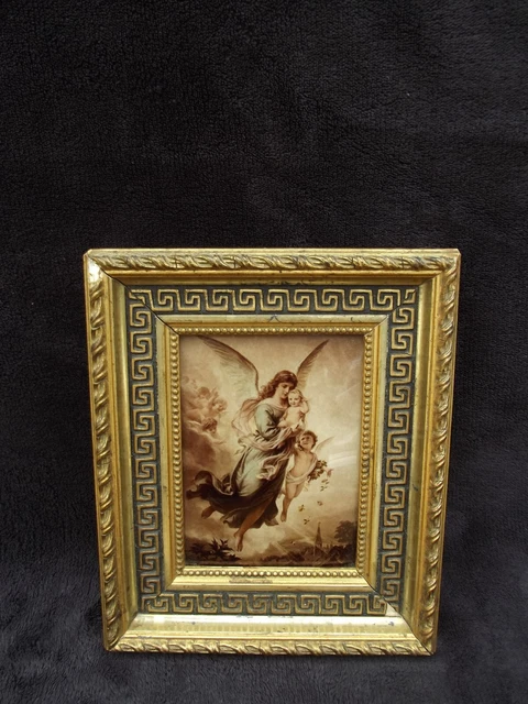 Ancien Cadre De Dévotion XIXe, Notre Dame Du Chêne, Peinture Fixée Sous Verre, France