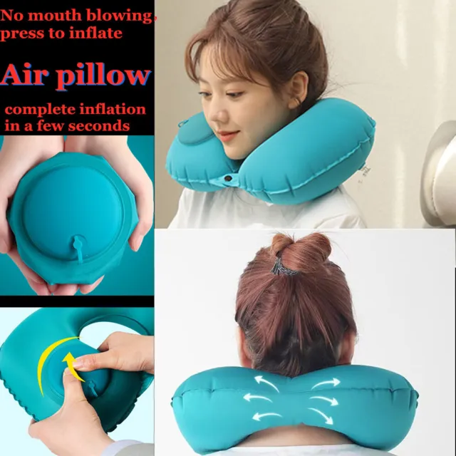 U-Shape Travel Pillow Air Inflatable Pillows Folding Press Type Neck Cushion