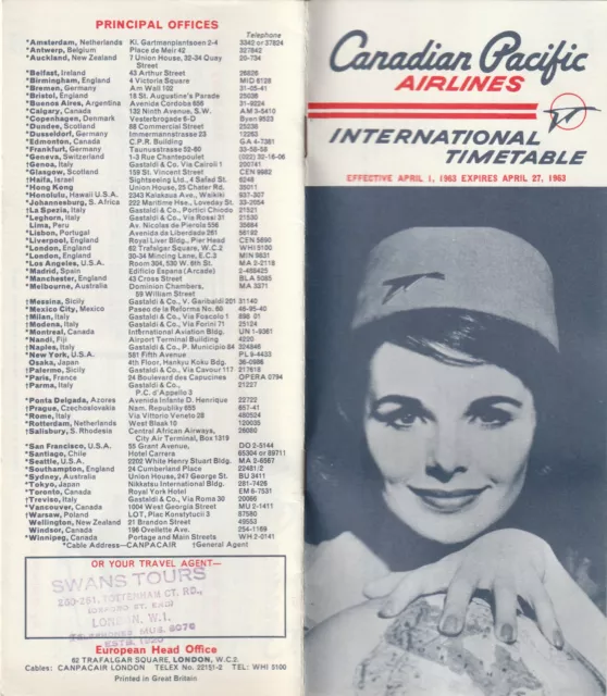 Canadian Pacific Airlines Flugplan Timetable 1963