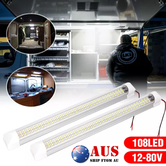 X2 12V 108LED Strip Lights BAR White Car Interior Lamp Camping Caravan Boat Cool