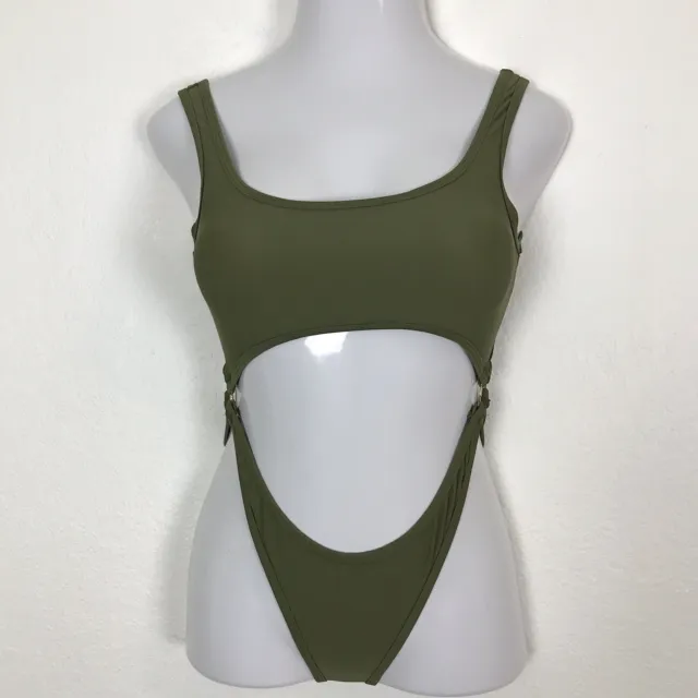 Shein small Swimsuit Military Green Chain Link Open Middle One Piece ladies
