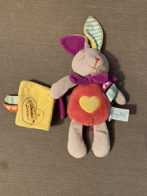 Peluche Doudou D'amour Lapin Mouchoir Les Zetik't Jaune Rose Coeur Tbe