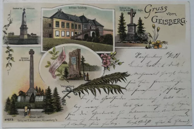 AK Gruss vom Geisberg, LITHO gelaufen 1898