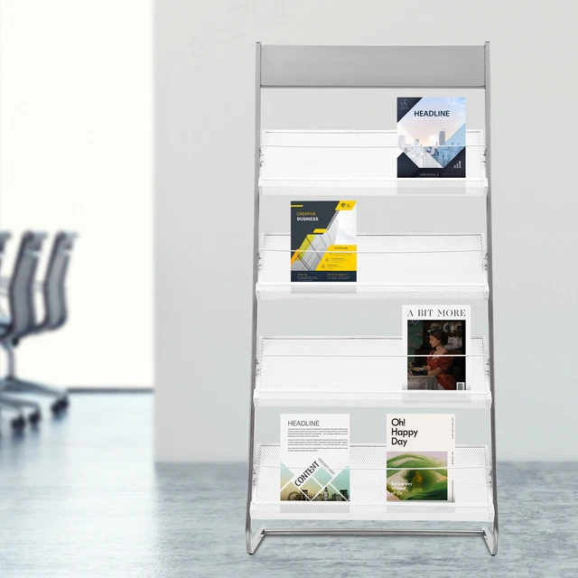 4TIER FREESTANDING MAGAZINE Rack Metal Book Newspaper Holder Office