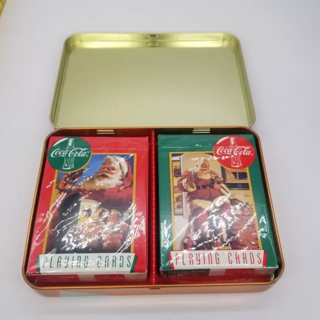 1995 Coca-Cola Nostalgia Christmas Santa Claus Playing Cards 2 Decks New In Tin