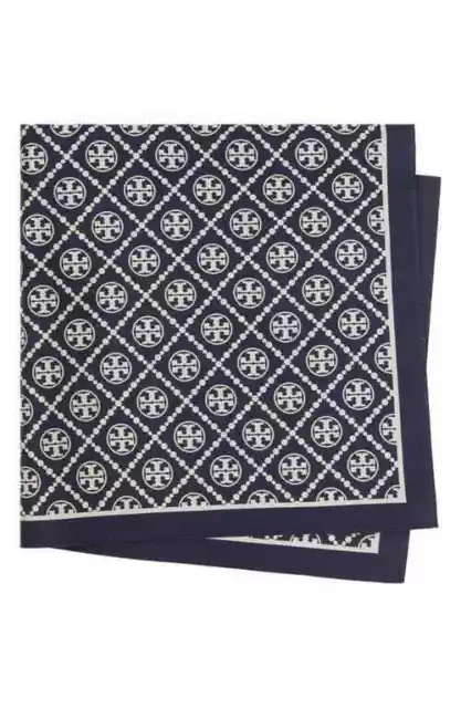 Tory Burch Diamond Dot Two-Tone Square Scarf in Tory Navy /New Ivory