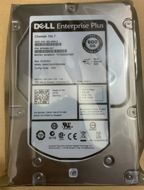 00VX8J Dell EQL 600GB 15K RPM 6Gb/s SAS 3.5" HDD Hard Drive