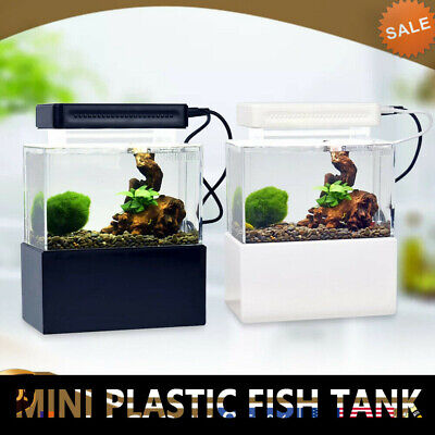 Mini Fish Tank Portable Desktop Aquarium Betta Water Filtration Led Light Office 2
