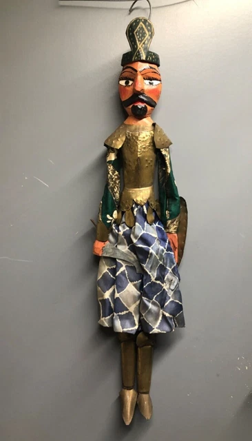 Grande Marionnette à Tige Ancienne, Indonésie, Bois Et Tissu, 70 Cm