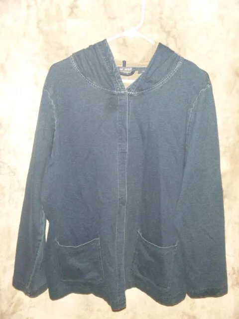 J Jill Pure Jill Indigo Hooded Denim Jacket Size Xl ... Wow!!!