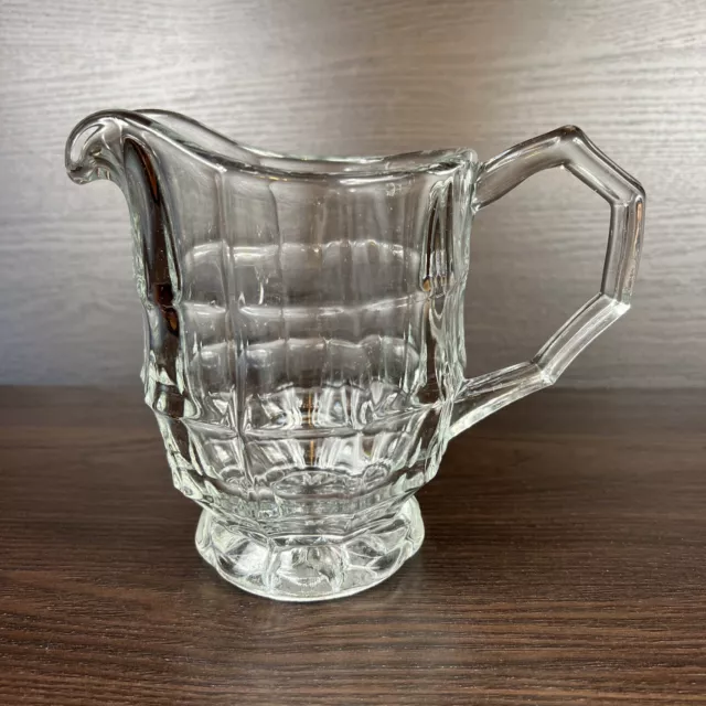 Nice Vintage Heavy Paneled Clear Glass 6” Pitcher 32 Oz Juice Mega Bloody Mary