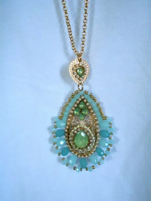 Pale Green Crystal Pendant on Chain Necklace NWT