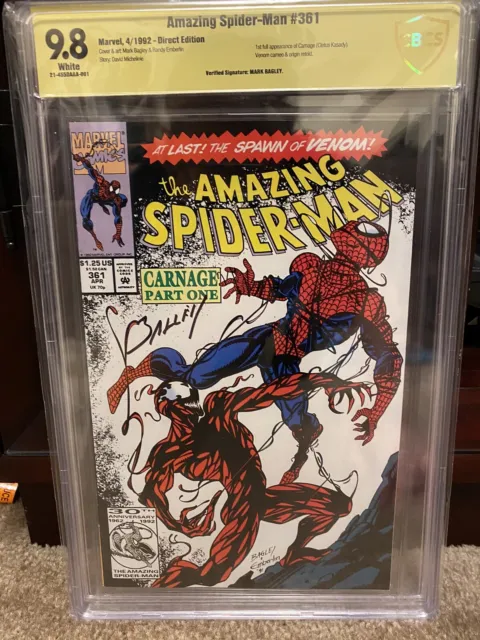 The Amazing Spider-Man #361 CGC 9.8 Signed by Mark Bagley NM+ 1st Carnage