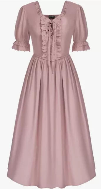 Scarlet Darkness Renaissance Midi Lace Up Dress Cottagecore Victorian UK 16 Pink