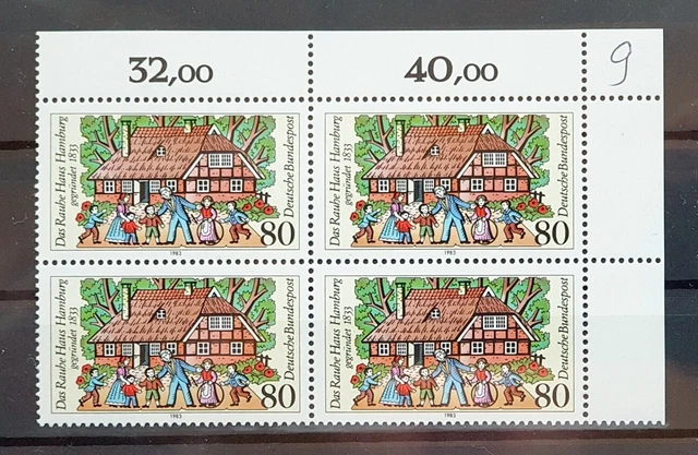 Bund 1983 ** Mi 1186 Das Rauhe Haus Eckrandviererblock 4er Ecke oben rechts (352