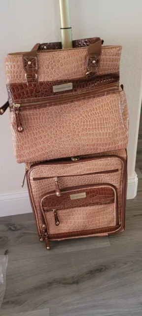 Samantha Brown 15" Croco Spinner & Dowel Bag Luggage Travel Set - Rusty Brown