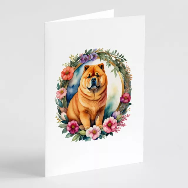 Chow Chow and Flowers Greeting Cards and Envelopes Pack of 8 DAC2119GCA7P