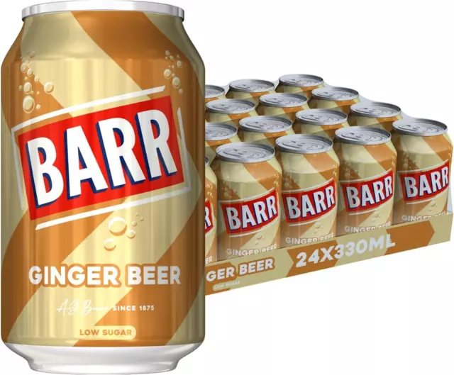 BARR Ginger Beer Drinks 24 pack Fizzy Drink Cans Low Sugar 24 x 330 ml Soda