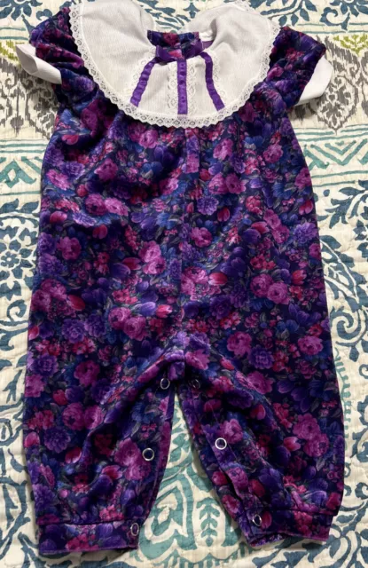 Vintage Baby Girl 6 Months Lavendar blue Floral Fall Bubble Romper Flowers