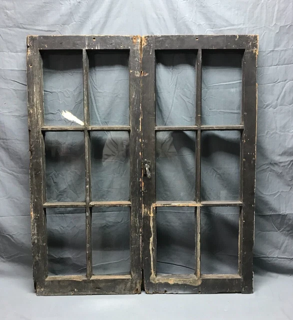 Pair Antique 6 Lite Casement Windows 17x39 Shabby Cabinet Chic Old VTG 1824-22B