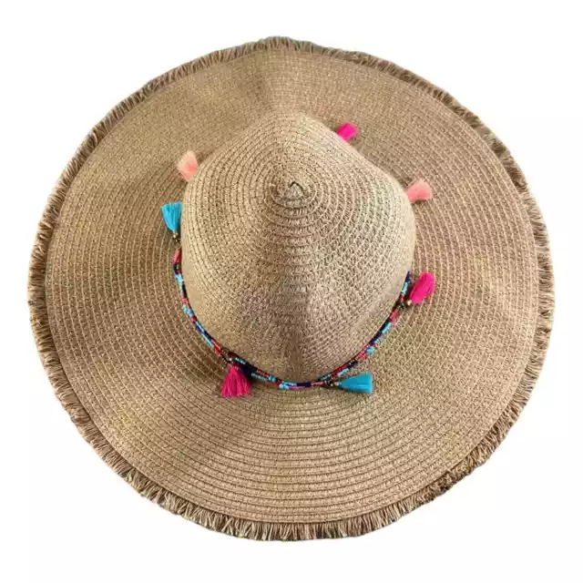 DPC Floppy Sun Hat Fringe Seed Bead Band Paper Packable OS