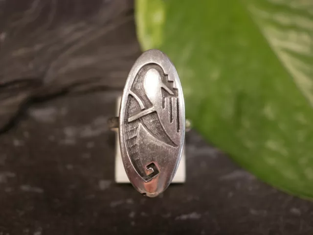Ovaler Silber Ring Groß Indianer Hippie Goa Psy Symbol Muster Platte Gedunkelt