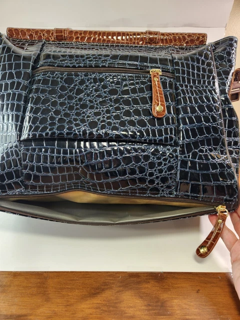 Samantha Brown Croc Embossed blue Brown Weekend Tote Bag Luggage Shoulder... 2