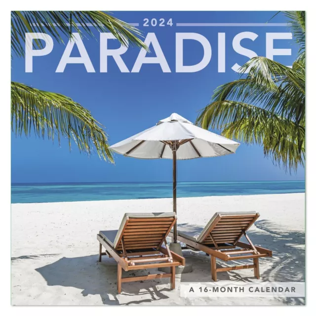 PARADISE 2024 MINI Monthly Wall Calendar 7" X 14" open 16 months by