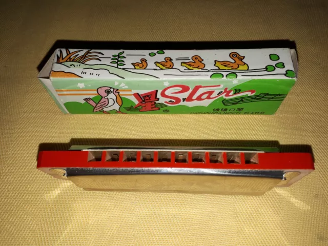 ARMONICA A BOCCA STAR VINTAGE harmonica nickled plated made cina articolo UC520