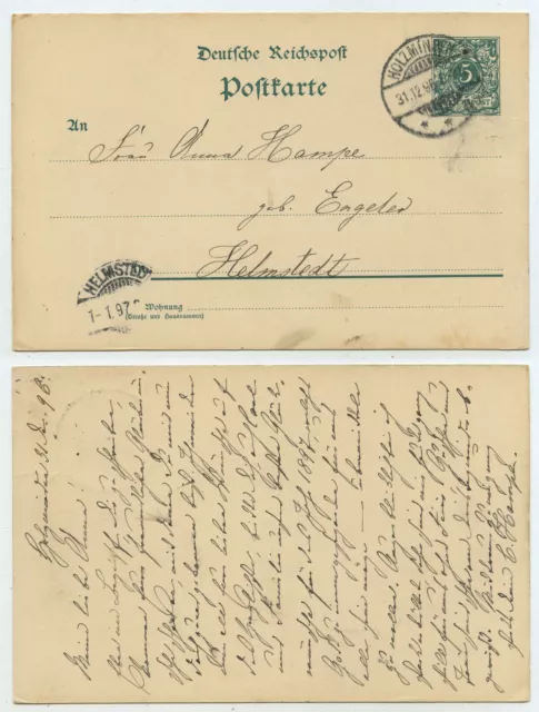 70742 - Ganzsache P 36 - Postkarte - Holzminden 31.12.1896 nach Helmstedt